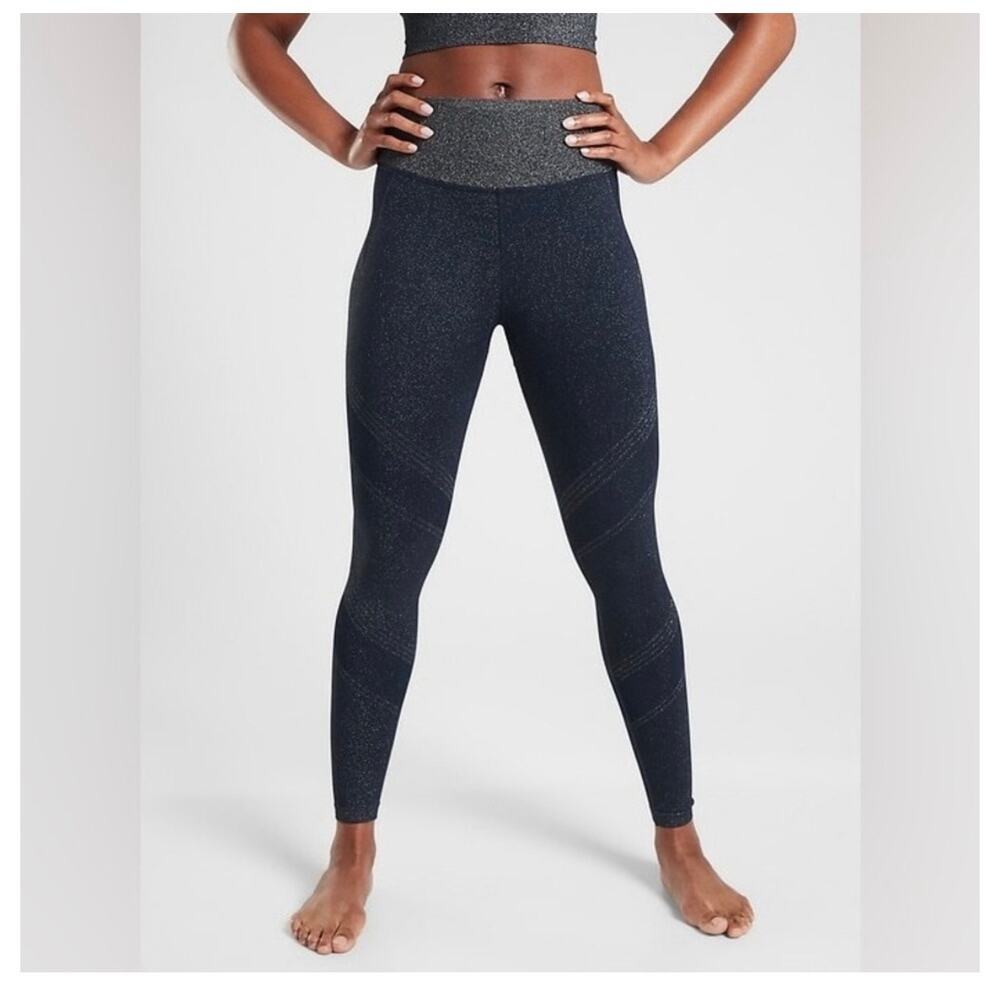 Athleta Navy Blue Metallic Print Twilight Tight Size S